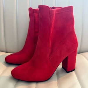 Red suede booty heel